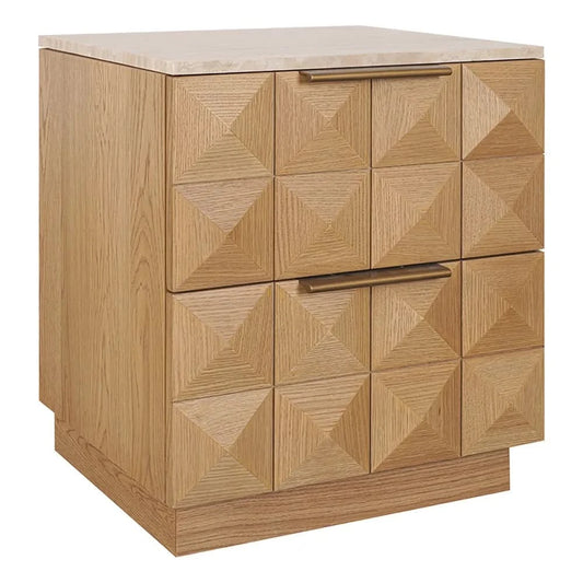 HAMPSHIRE TRAVERTINE/NATURAL OAK 2-DRAWER BEDSIDE TABLE