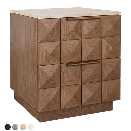 HAMPSHIRE TRAVERTINE/ WALNUT 2-DRAWER BEDSIDE TABLE