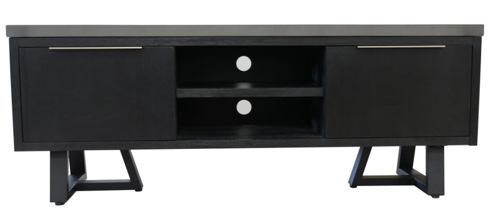 ANTHEA 2-TONE CONCRETE & ACACIA ETU TELEVISION UNIT 2 DOORS 1 DRAWER GREY TOP BLACK LEGS