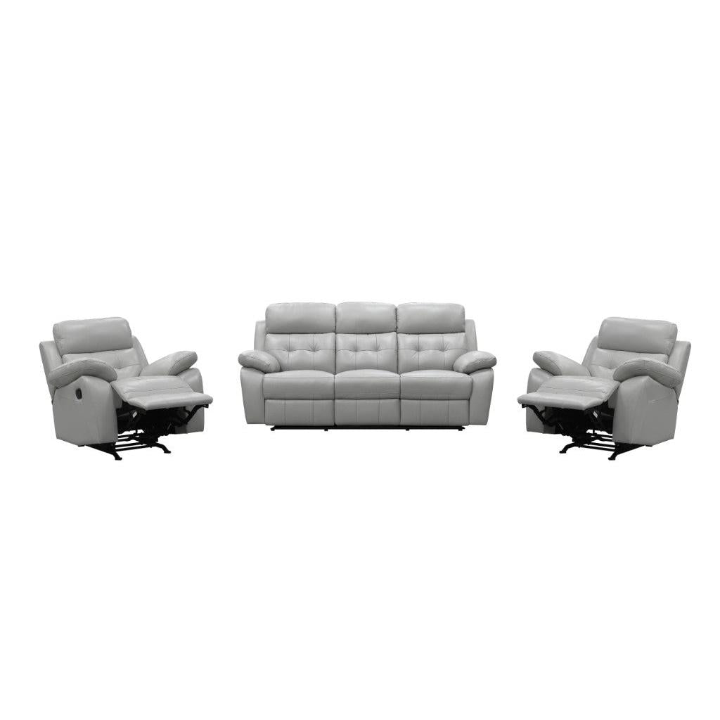 VOGUE GENUINE LEATHER 3-SEATER SOFA WITH 2 RECLINERS + 2 SINGLE RECLINER ARMCHAIR LOUNGE SUITE SILVER - MyChocolateWood