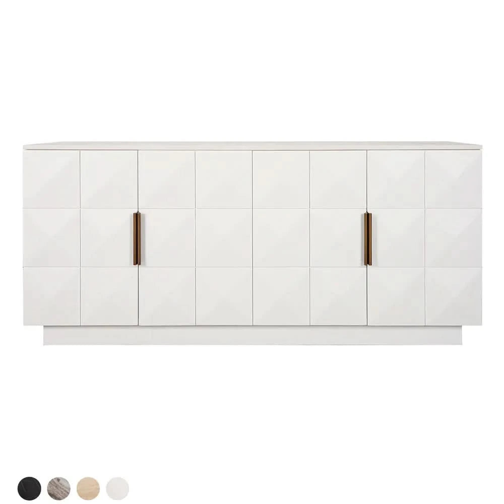 HAMPSHIRE WHITE MARBLE/ WHITE OAK 4-DOOR BUFFET/SIDEBOARD