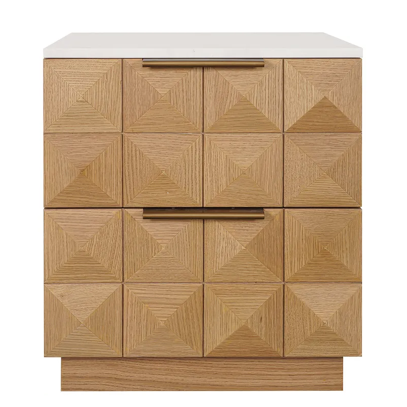 HAMPSHIRE WHITE MARBLE/WHITE OAK 2-DRAWER BEDSIDE TABLE
