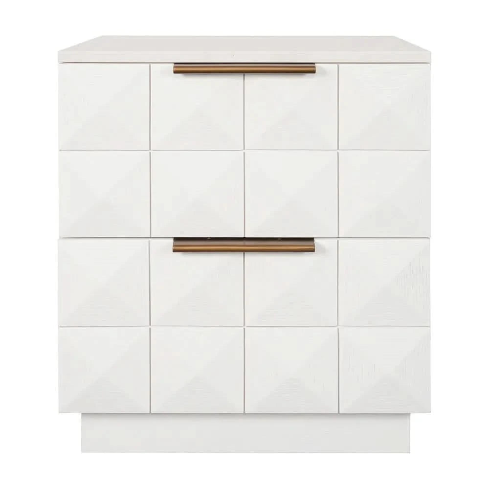 HAMPSHIRE WHITE MARBLE/WHITE OAK 2-DRAWER BEDSIDE TABLE