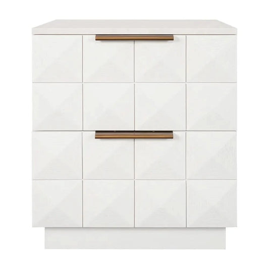 HAMPSHIRE WHITE MARBLE/WHITE OAK 2-DRAWER BEDSIDE TABLE