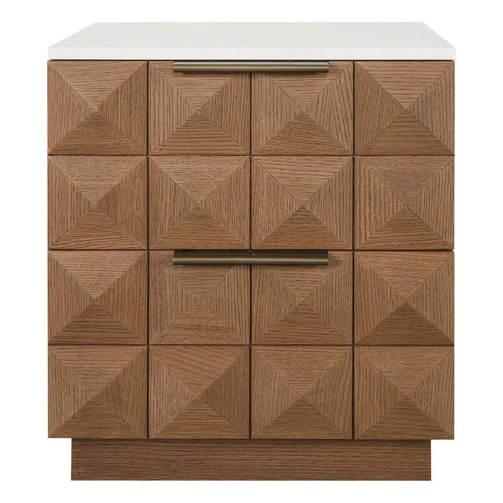 HAMPSHIRE WHITE MARBLE /WALNUT 2-DRAWER BEDSIDE TABLE