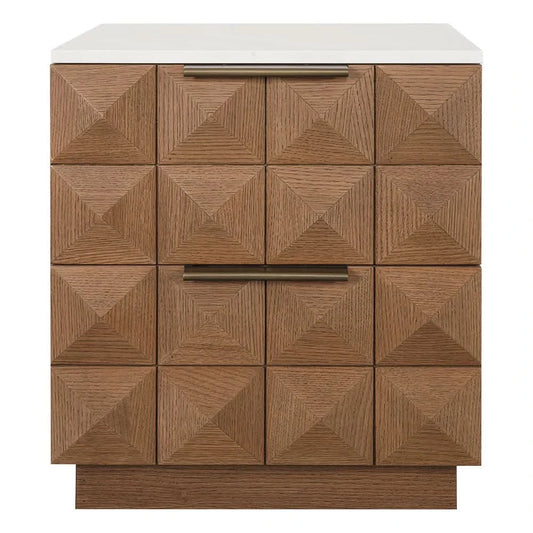 HAMPSHIRE WHITE MARBLE /WALNUT 2-DRAWER BEDSIDE TABLE