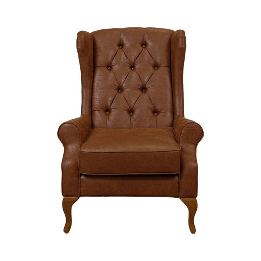 BENOA LEATHER LOOK FABRIC WING CHAIR IN TAN COLOUR