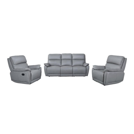TORELLI GENUINE LEATHER 3-SEATER RECLINER  +2 SINGLE RECLINER ARMCHAIRS  LOUNGE SUITE STONE