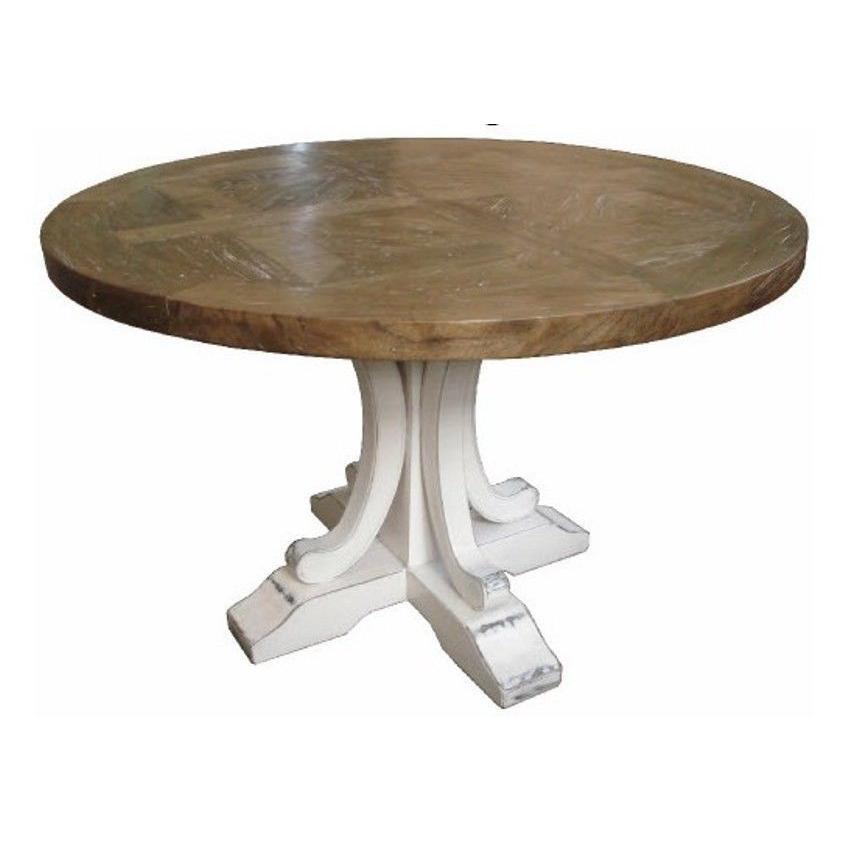 VALENTINA ROUND DINING TABLE 120CM- DISTRESSED WHITE BASE