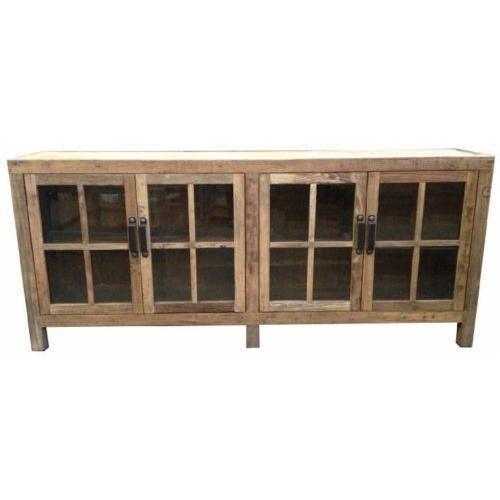 FAIRMONT RECYCLED ELM SIDEBOARD/BUFFET WITH GLASS DOORS. 2.1M VINTAGE INDUSTRIAL