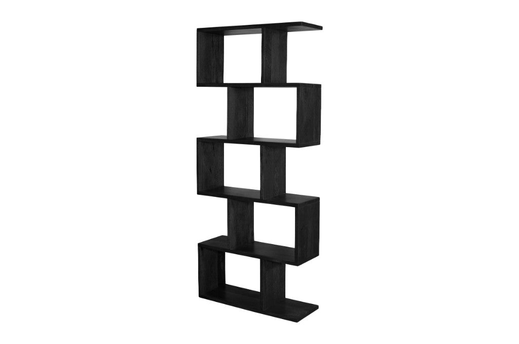 LUZU SOLID MANGO WOOD OPEN BOOKCASE /BOOKSHELF BLACK 80X28X185CM