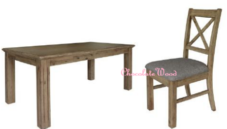 DEVONSHIRE ACACIA TIMBER 7 PIECE DINING SET -1 DINING TABLE  180CM & 6 DEVONSHIRE DINING CHAIRS BRUSHED KHAKI