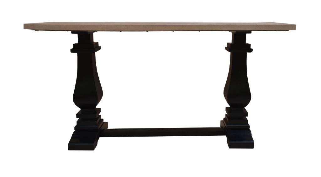 SORANZO MANGO WOOD CONSOLE TABLE HALL TABLE HANDCRAFTED PARQUET TOP OAK/BLACK 135CM FRENCH PROVINCIAL