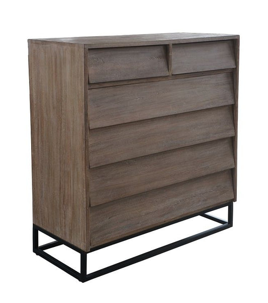 BROOKES SOLID MANGO WOOD 6-DRAWER TALLBOY/ CHEST OF 6 DRAWERS LIGHTEST WEATHERED TEAK FINISH