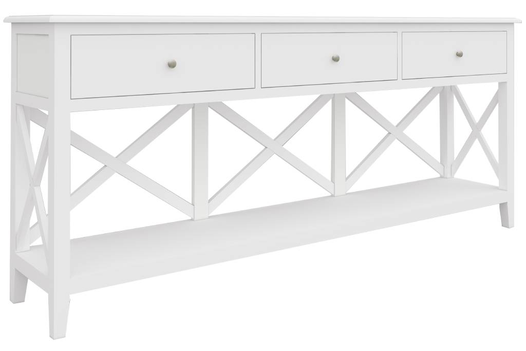 LUGANO HAMPTONS STYLE ACACIA LARGE 3-DRAWER CONSOLE TABLE/HALL TABLE WHITE