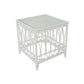 RUSSO TEMPERED GLASS TOP RATTAN SIDE TABLE IN SOLID WHITE