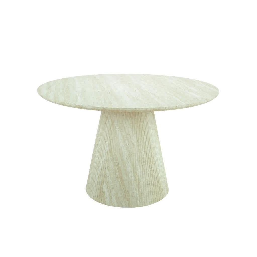 BYRD ROUND DINING TABLE TRAVERTINE LOOK 120CM  WHITE