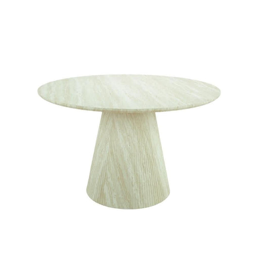 BYRD ROUND DINING TABLE TRAVERTINE LOOK 120CM  WHITE
