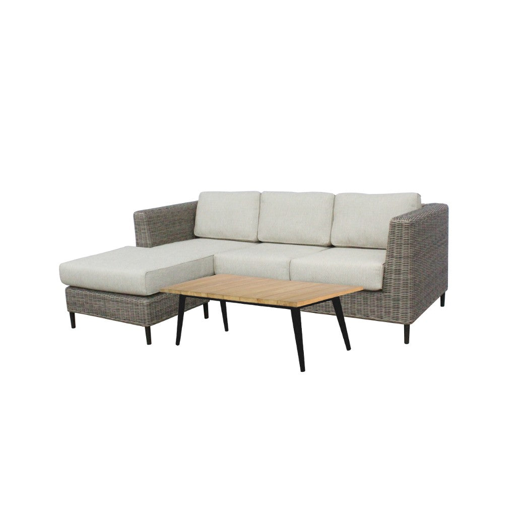 HAYLEY  OUTDOOR 3-SEATER W/REVERSIBLE CHAISE GREY WICKER & LIGHT GREY FABRIC