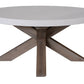 ROSALI 2-TONE WHITE CONCRETE TOP & SOLID ACACIA PEWTER ROUND COFFEE TABLE