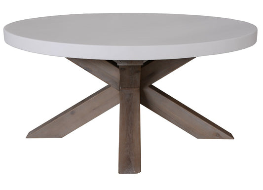 ROSALI 2-TONE WHITE CONCRETE TOP & SOLID ACACIA PEWTER ROUND COFFEE TABLE