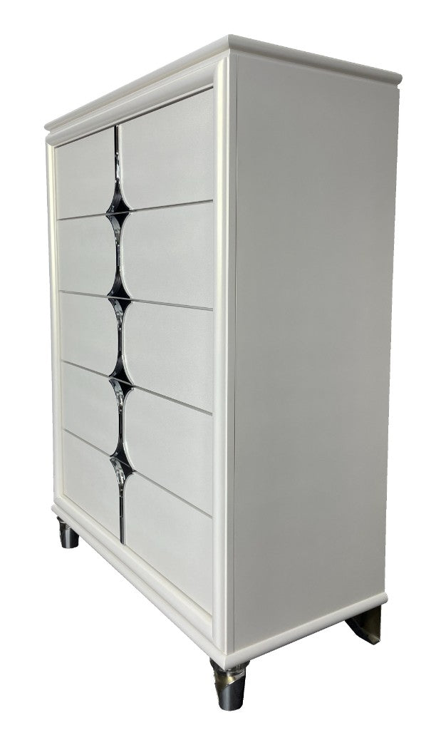 FLORIS SOLID RUBBERWOOD 5 DRAWER TALLBOY/CHEST OF 5 DRAWERS IN GOLD