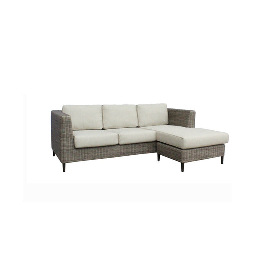 HAYLEY  OUTDOOR 3-SEATER W/REVERSIBLE CHAISE GREY WICKER & LIGHT GREY FABRIC
