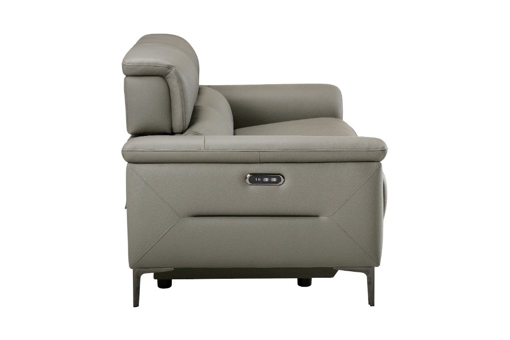 TARQUIN GREY LEATHER 2-SEATER DUAL MOTOR ELECTRIC RECLINER SOFA W/POWERED HEADREST