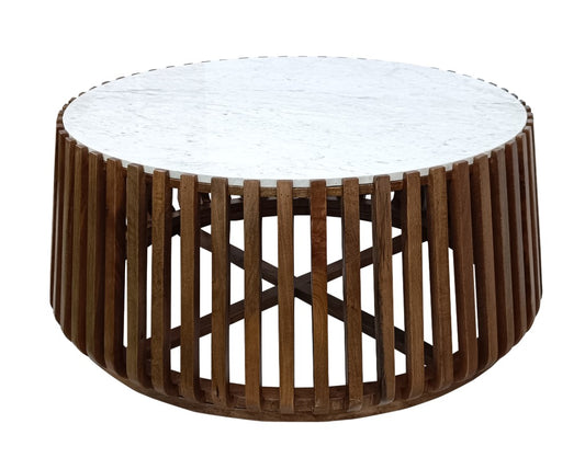 TASHA MARBLE COFFEE TABLE OAK WOOD BASE IN WHITE/BLACK