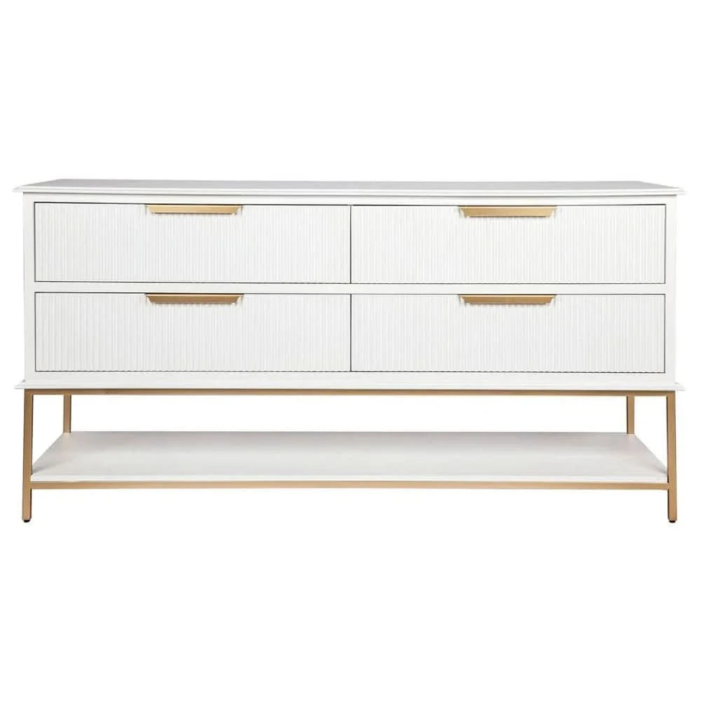 MORETTI 4-DRAWER CHEST OF DRAWERS 170CM SATIN WHITE/GOLD
