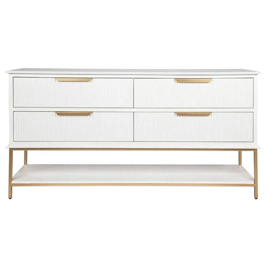 MORETTI 4-DRAWER CHEST OF DRAWERS 170CM SATIN WHITE/GOLD