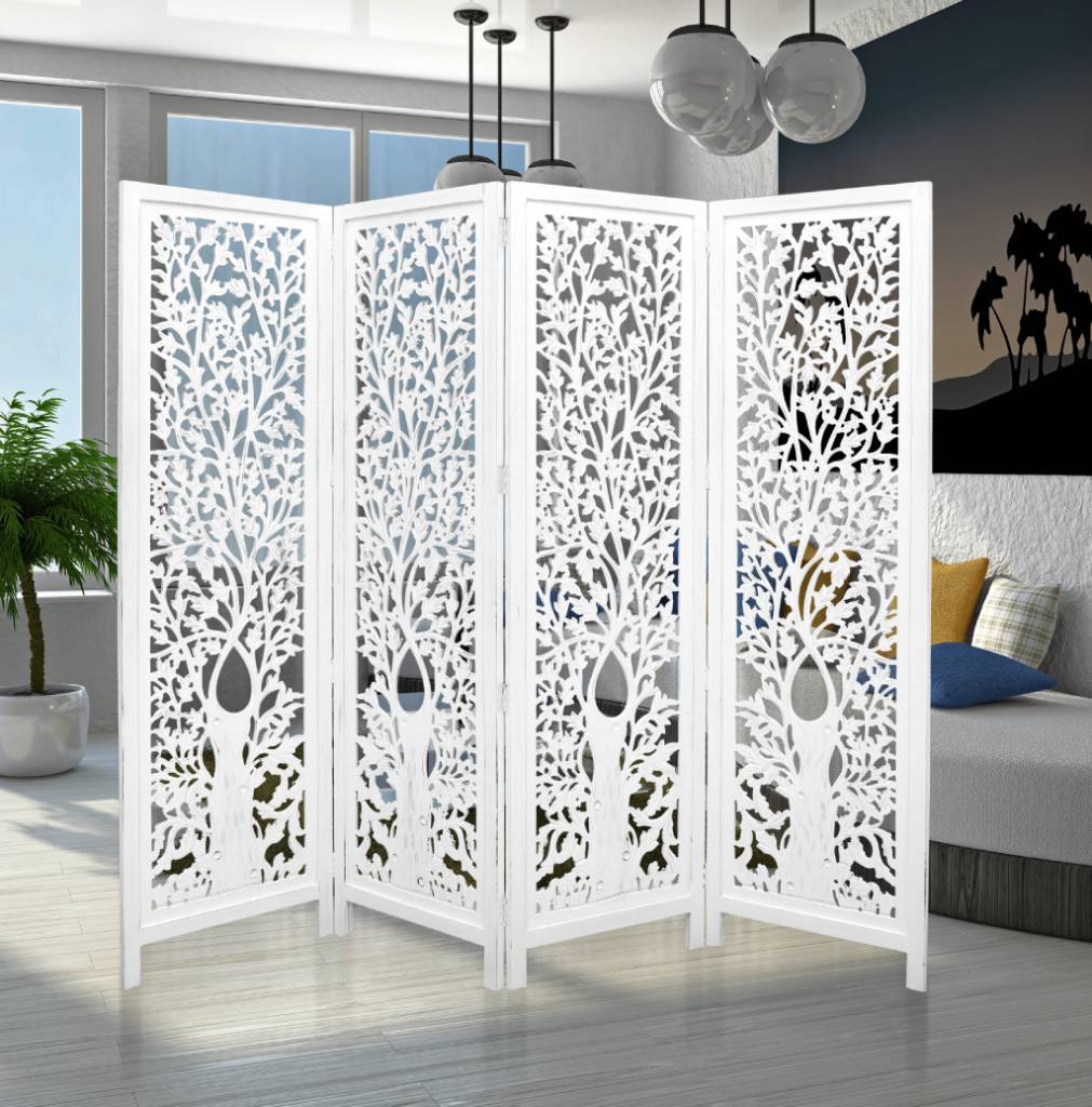 ASHE DECORATIVE MANGO WOOD SCREEN/ROOM DIVIDER ANTIQUE WHITE