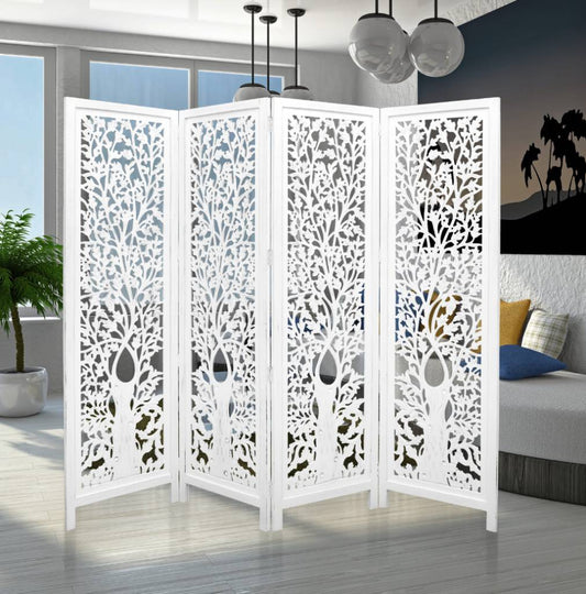 ASHE DECORATIVE MANGO WOOD SCREEN/ROOM DIVIDER ANTIQUE WHITE