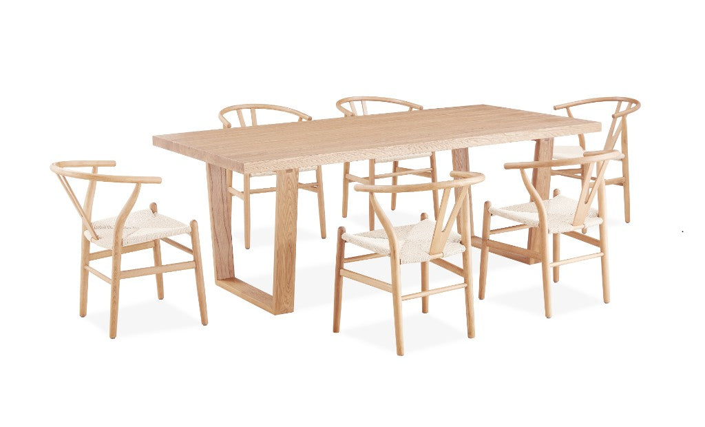 STROUD ELM VENEER TIMBER/MDF  7 PIECE DINING SET: 1 TABLE 210CM 6 STROUD DINING CHAIRS