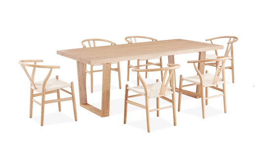 STROUD ELM VENEER TIMBER/MDF  7 PIECE DINING SET: 1 TABLE 210CM 6 STROUD DINING CHAIRS