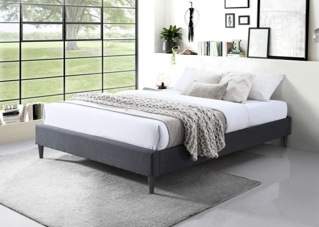 SASHA FABRIC DOUBLE BED BASE IN MID GREY