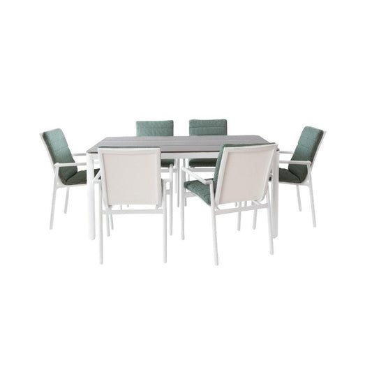 CHIMINO 7 PIECE OUTDOOR DINING SET WHITE/MIST GREEN