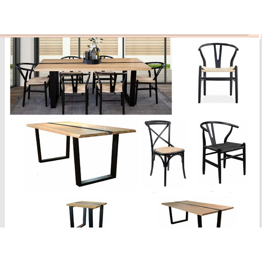 AXWYN SOLID RUBBERWOOD DINING TABLE NATURAL/BLACK 200CM - MyChocolateWood