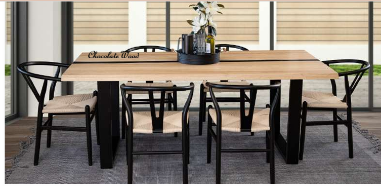AXWYN  SOLID RUBBERWOOD DINING TABLE NATURAL/BLACK 200CM