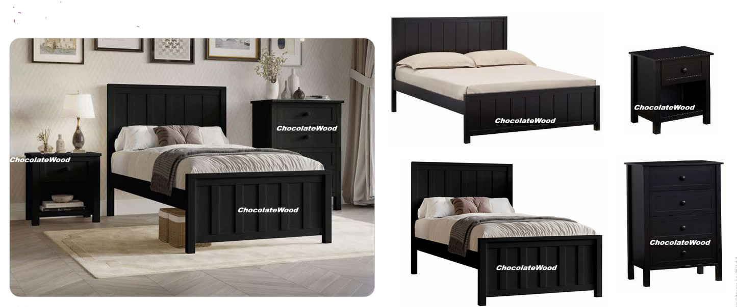 BAYLIN RUBBERWOOD SINGLE BED BLACK