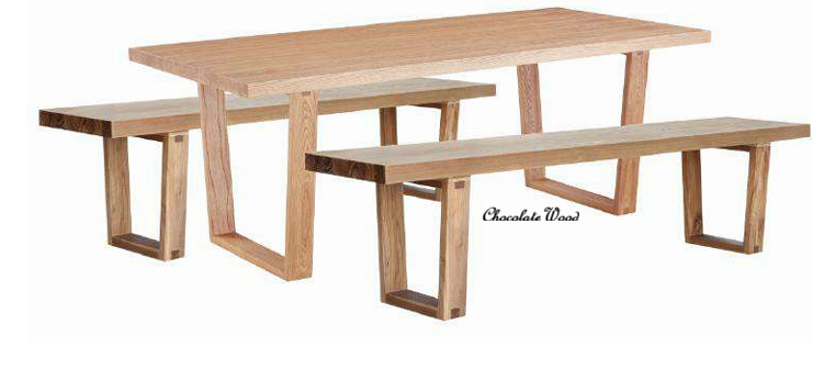 STROUD ELM VENEER TIMBER/MDF  3 PIECE DINING SET: 1 TABLE 240CM & 2X190CM BENCHES