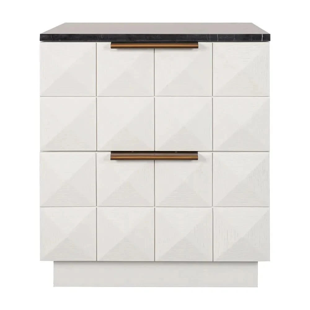 HAMPSHIRE BLACK MARBLE/WHITE OAK 2-DRAWER BEDSIDE TABLE
