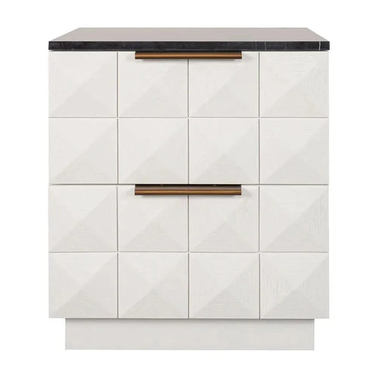 HAMPSHIRE BLACK MARBLE/WHITE OAK 2-DRAWER BEDSIDE TABLE