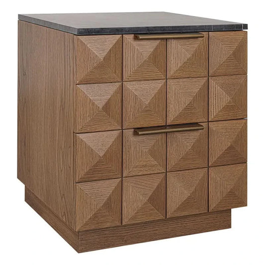 HAMPSHIRE  BLACK MARBLE/WALNUT 2-DRAWER BEDSIDE TABLE