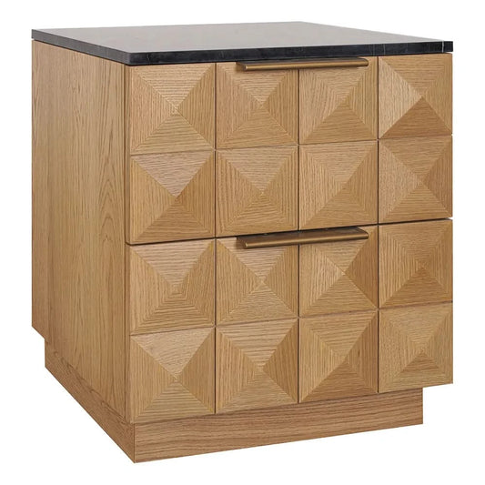 HAMPSHIRE BLACK MARBLE/NATURAL OAK 2-DRAWER BEDSIDE TABLE