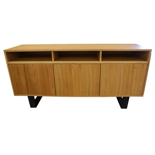 MAYZI ELM VENEER BUFFET/SIDEBOARD 3 DRAWERS/3 NICHES NATURAL/BLACK LEGS - MyChocolateWood