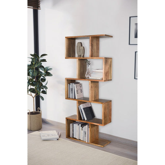 LUZU SOLID MANGO WOOD OPEN BOOKCASE /BOOKSHELF OAK BROWN 80X28X185CM