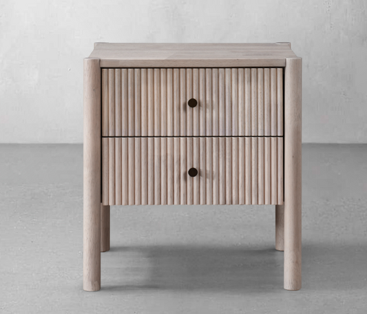 LANDRA HANDCRAFTED RUBBERWOOD 2-DRAWER BEDSIDE TABLE/NIGHTSTAND