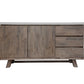 ROSALI 2-TONE WHITE CONCRETE TOP & SOLID ACACIA PEWTER BUFFET SIDEBOARD 3 DRAWERS 2 DOORS