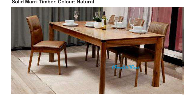 BUNGARRA 9 PIECE MARRI WOOD RECTANGULAR DINING TABLE SET 240CM + 8 BUNGARRA LEATHER DINING CHAIRS